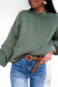 Pull en maille kaki baby alpaga col rond