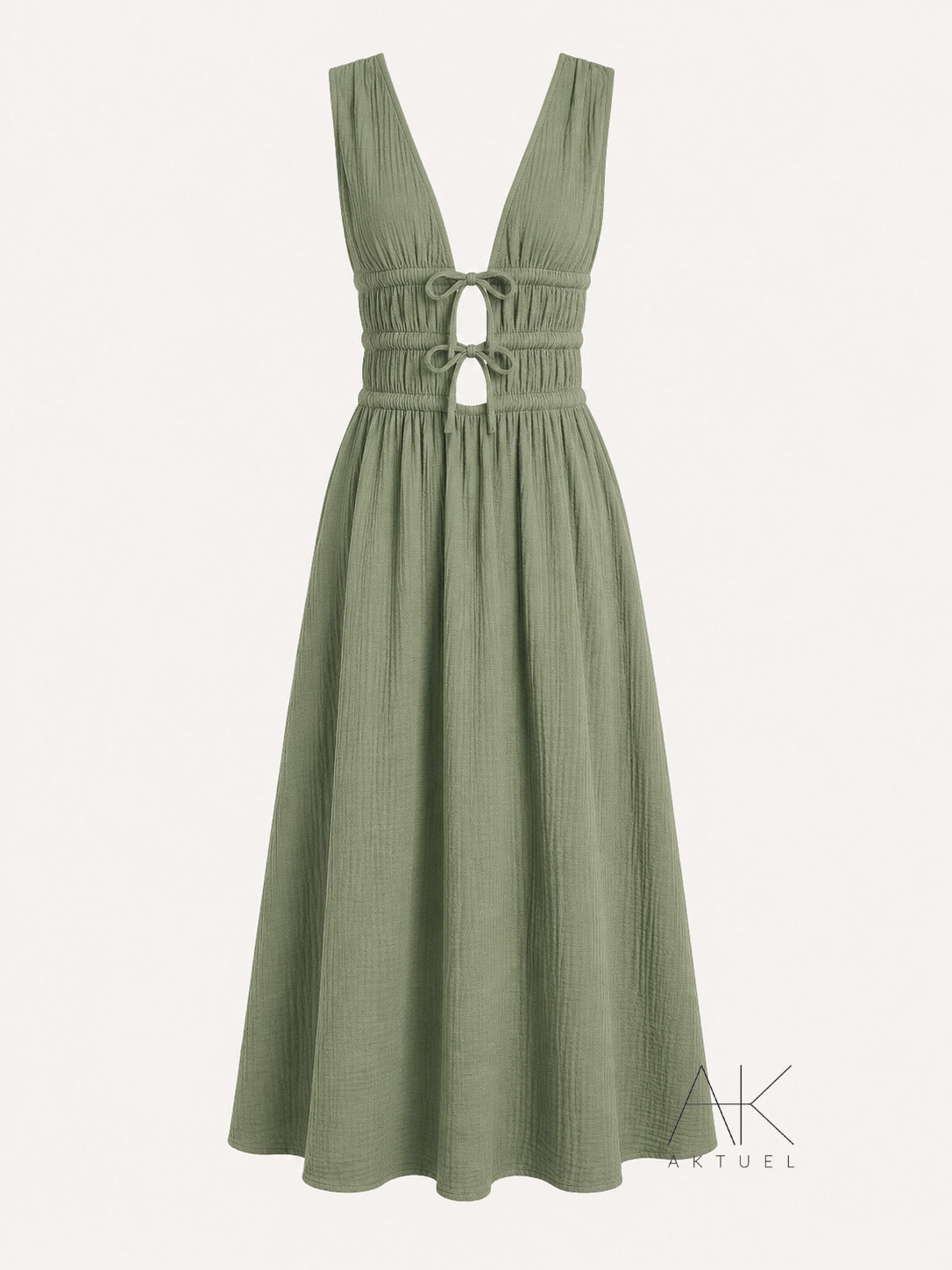 Robe longue gaze de coton kaki