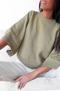 Pull manches 3/4 kaki clair
