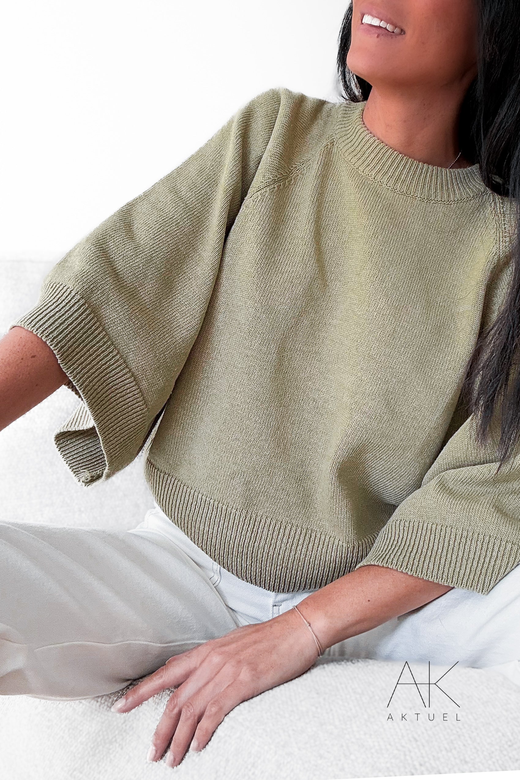Pull manches 3/4 kaki clair