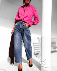 Chemise fuchsia à détails ajourés