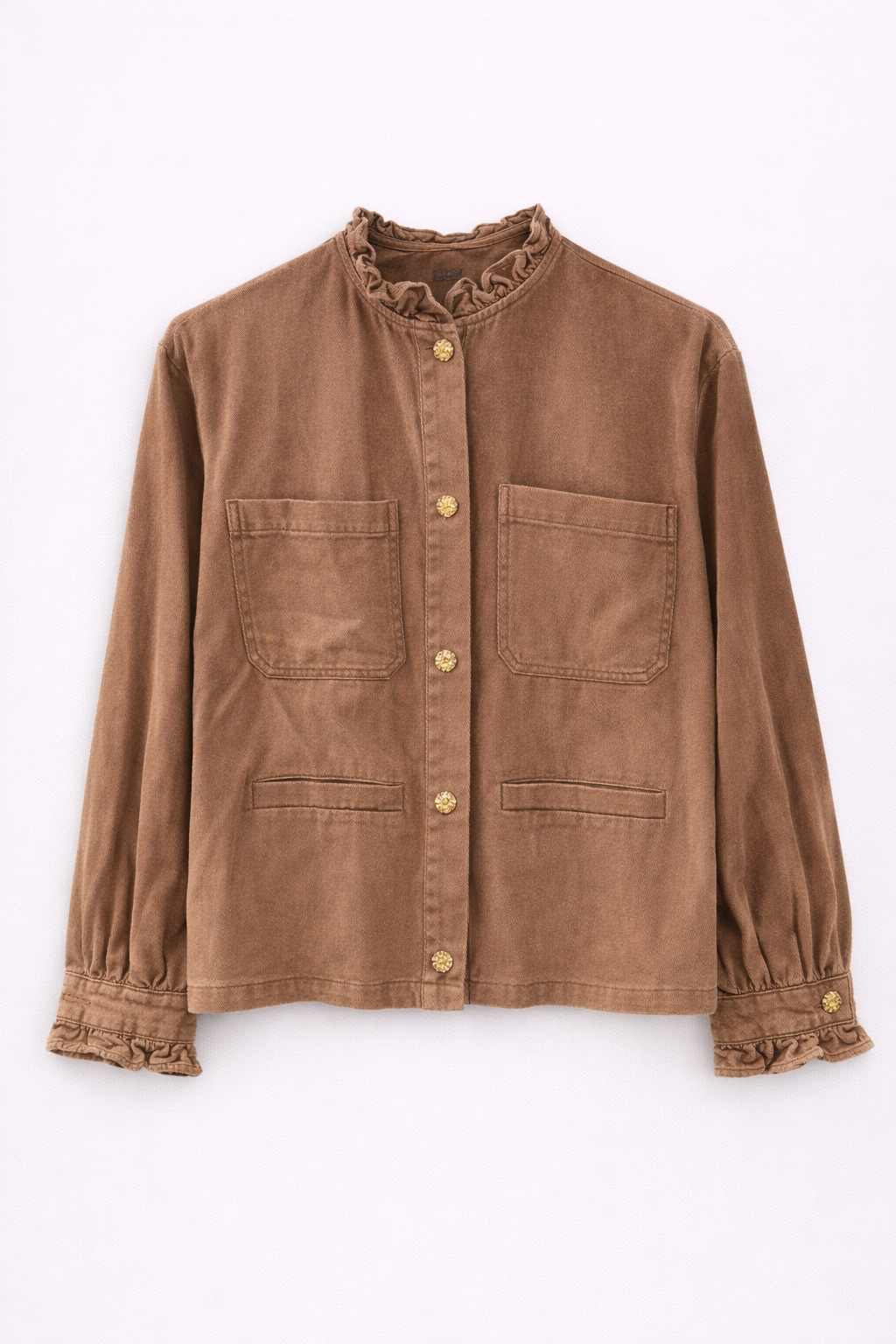 Veste en denim taupe à volants