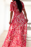 Robe longue à feuillage rouge corail