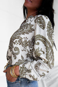 Chemise imprimée à motif cachemire kaki