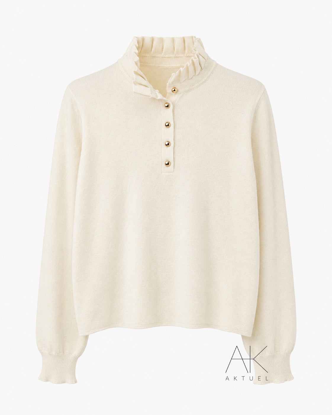 Pull col volanté écru