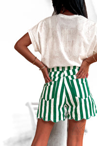 Short en jean à rayures finition festonnée vert