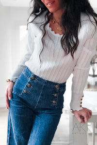 Pull fin blanc à maille ajourée