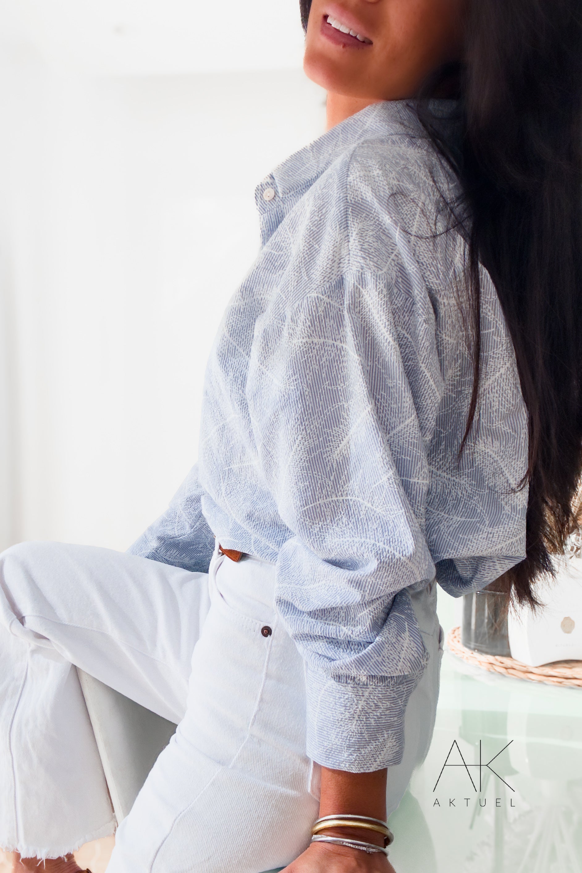 Chemise Imprimée Feuillage Bleu Ciel