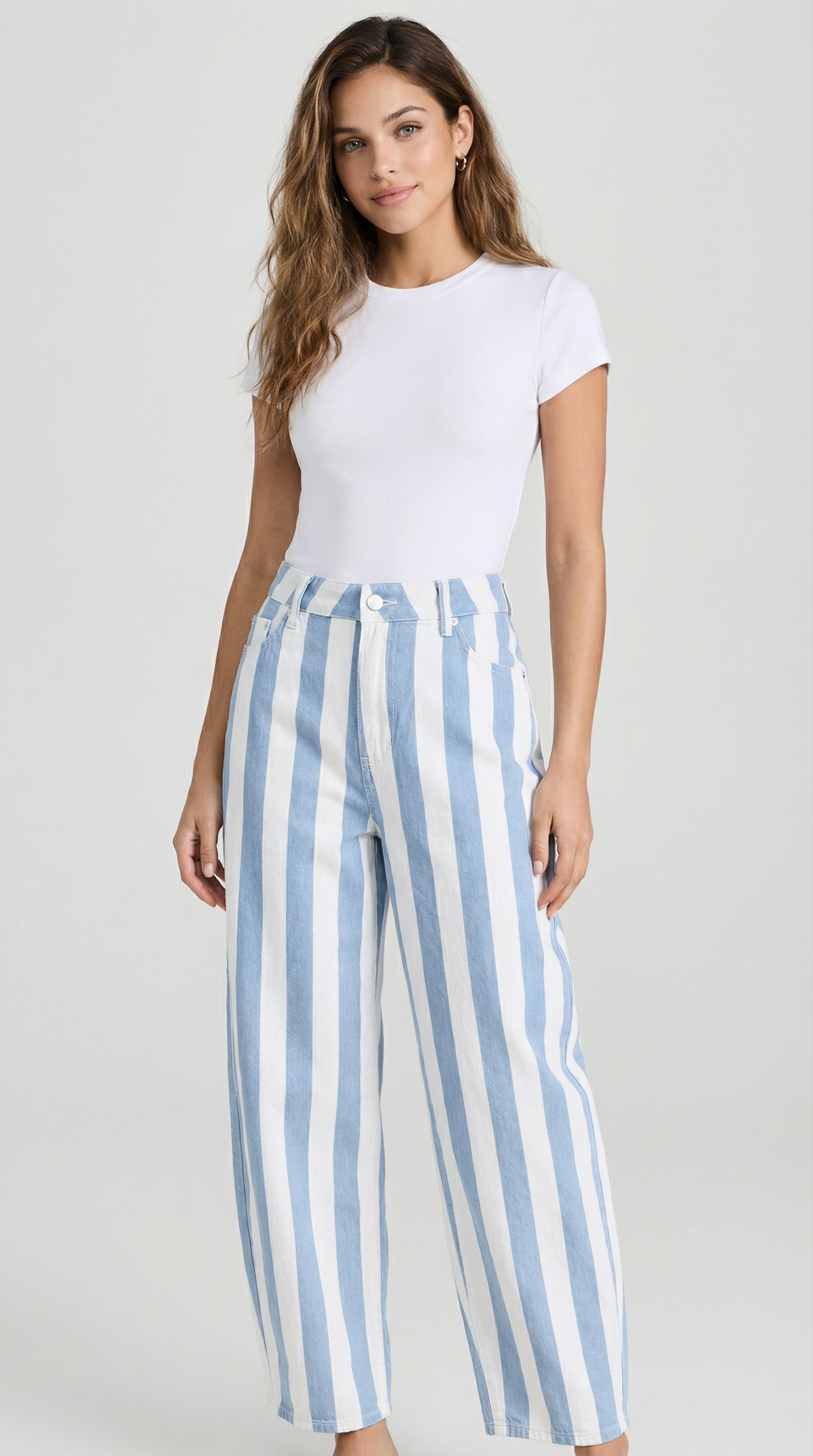 Jean Barrel Rayé Bleu & Blanc Taille Haute