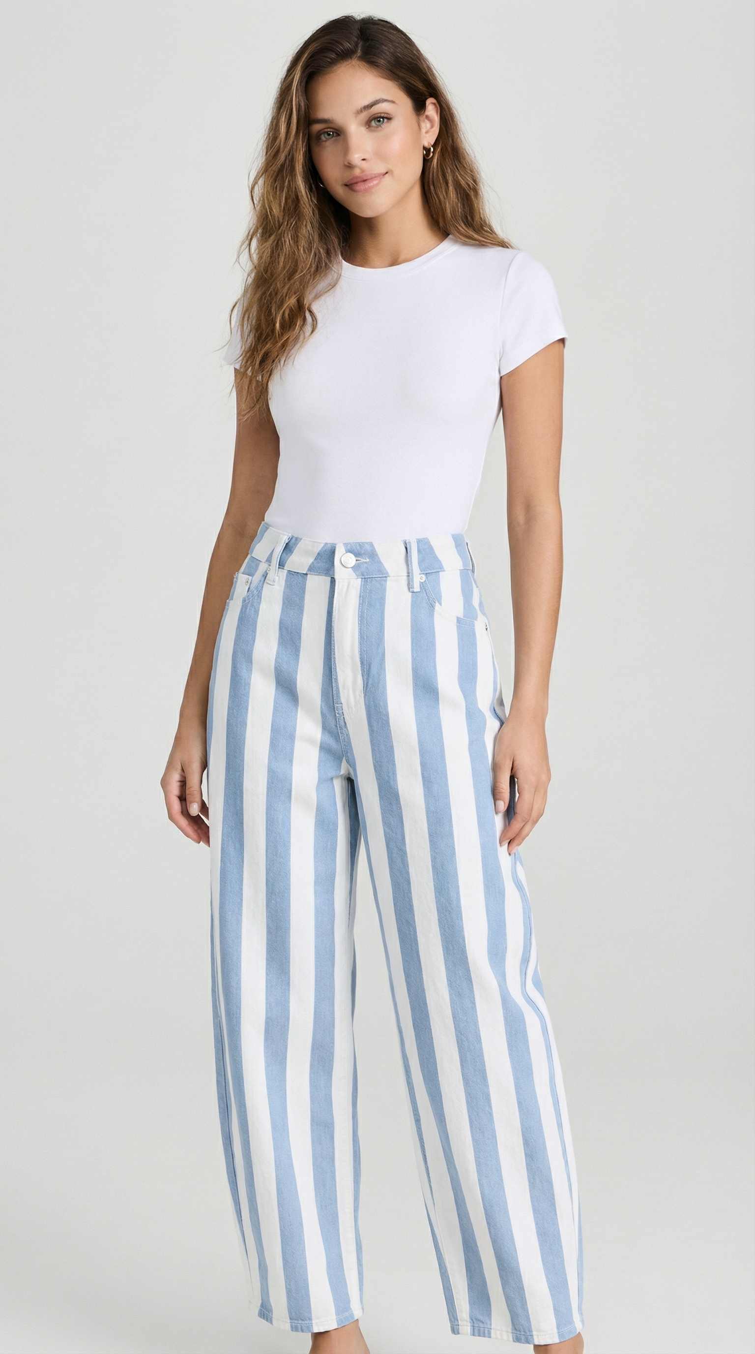 Jean Barrel Rayé Bleu & Blanc Taille Haute