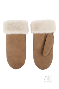 Moufles camel doublées fausse fourrure