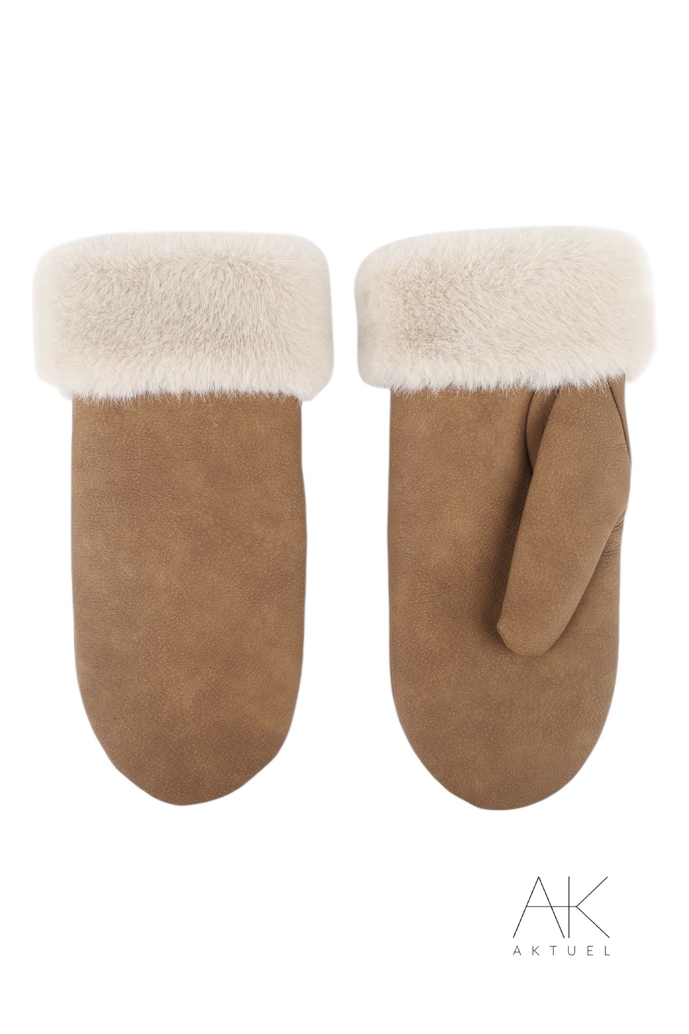 Moufles camel doublées fausse fourrure