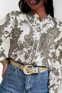 Chemise imprimée à motif cachemire kaki