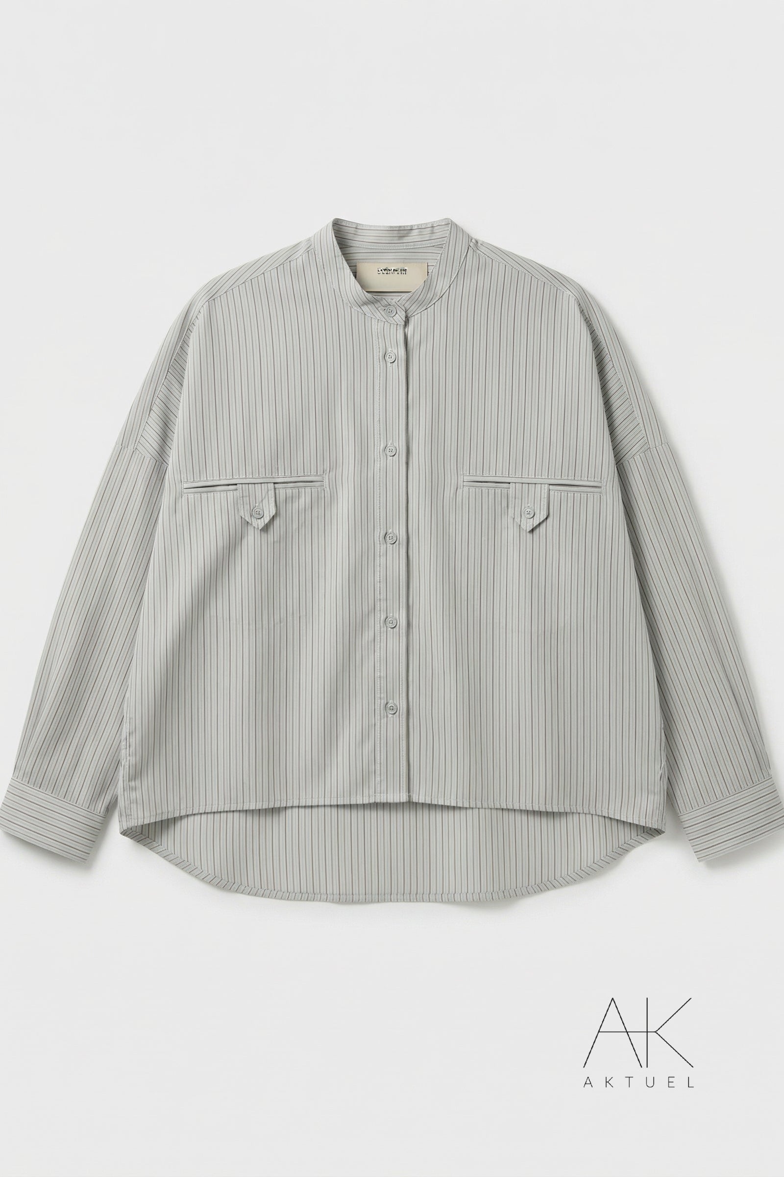 Chemise rayée col officier vert sauge