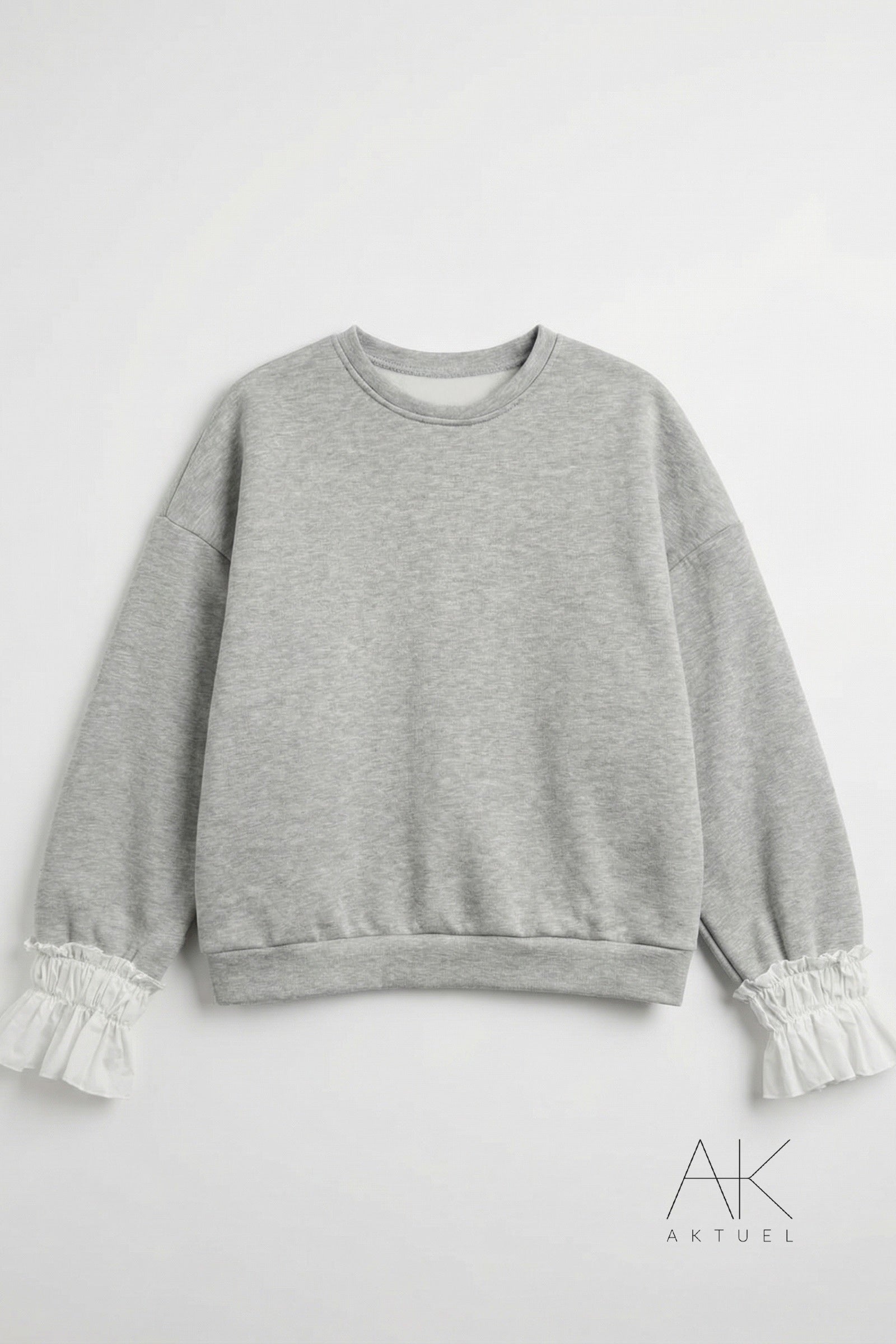 Sweat gris à manches volantées