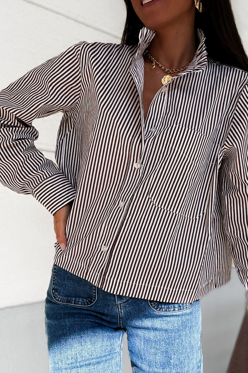 Chemise rayée marron et blanche