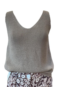 Top en maille dos twisté taupe