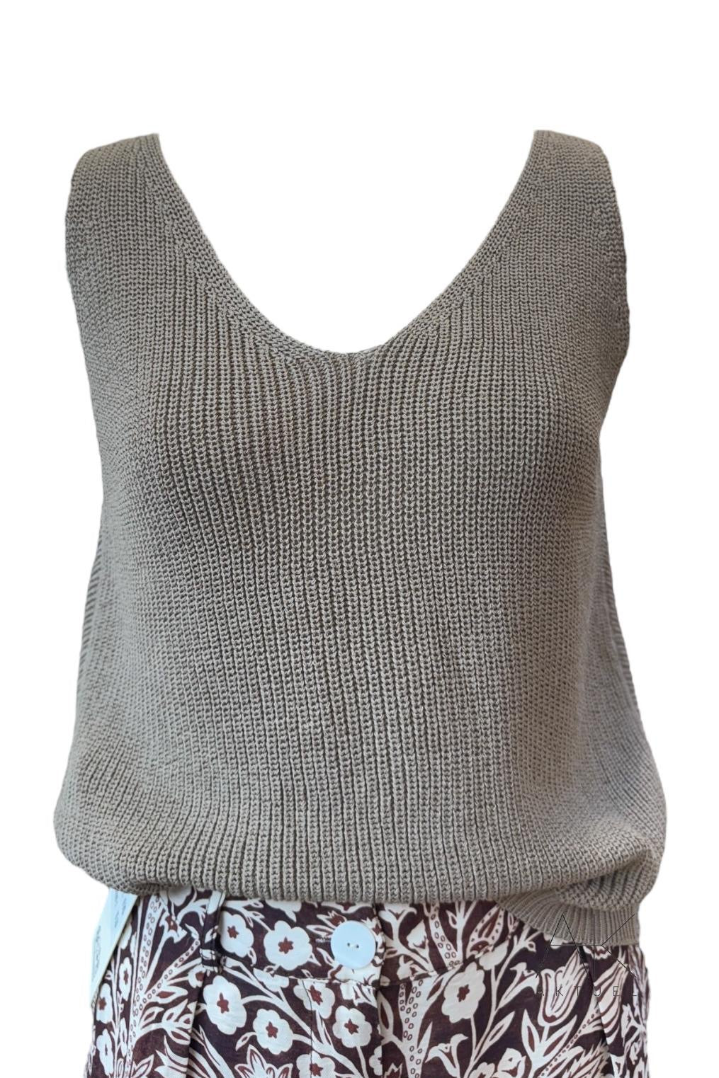 Top en maille dos twisté taupe