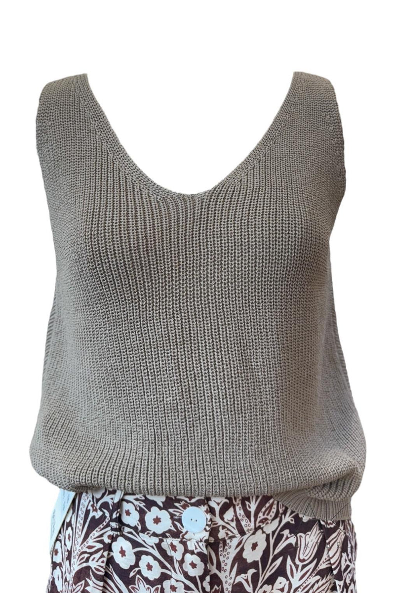 Top en maille dos twisté taupe