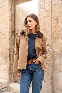 Parka courte camel col contrastant déparlante