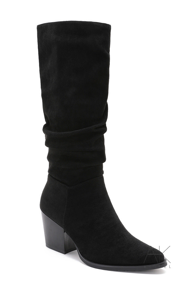 Bottes santiag hautes suédine noir à talon