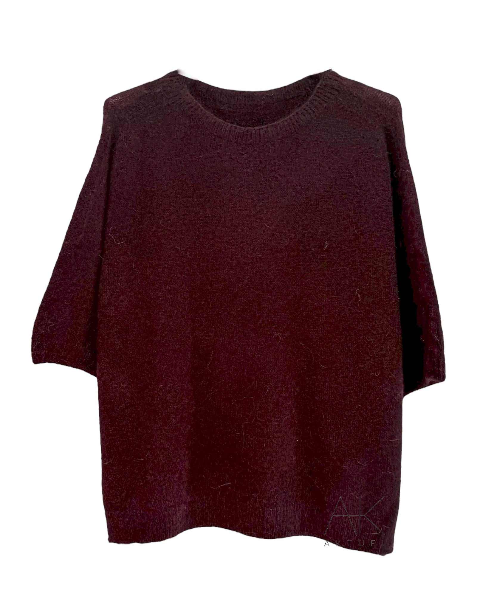 Pull bordeaux alpaga à manches courtes