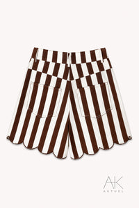 Short en jean à rayures finition festonnée vert chocolat