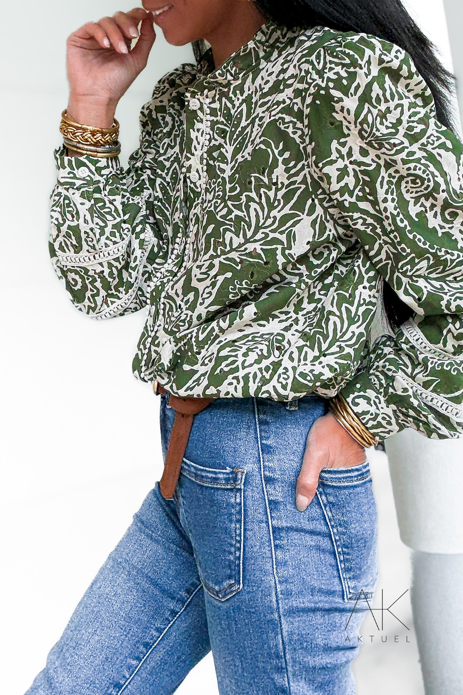 Chemise imprimée verte