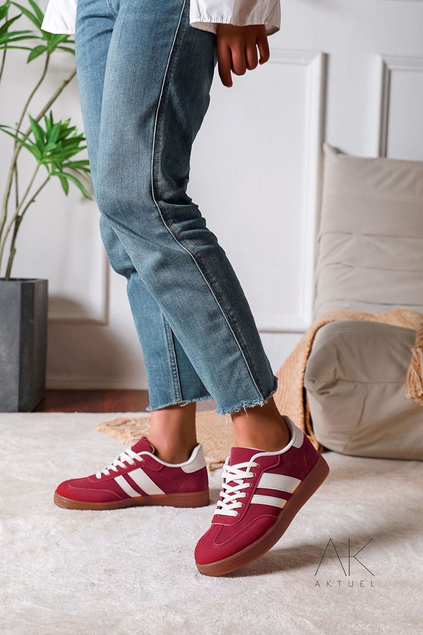 Baskets rétro à semelle gomme - Bordeaux