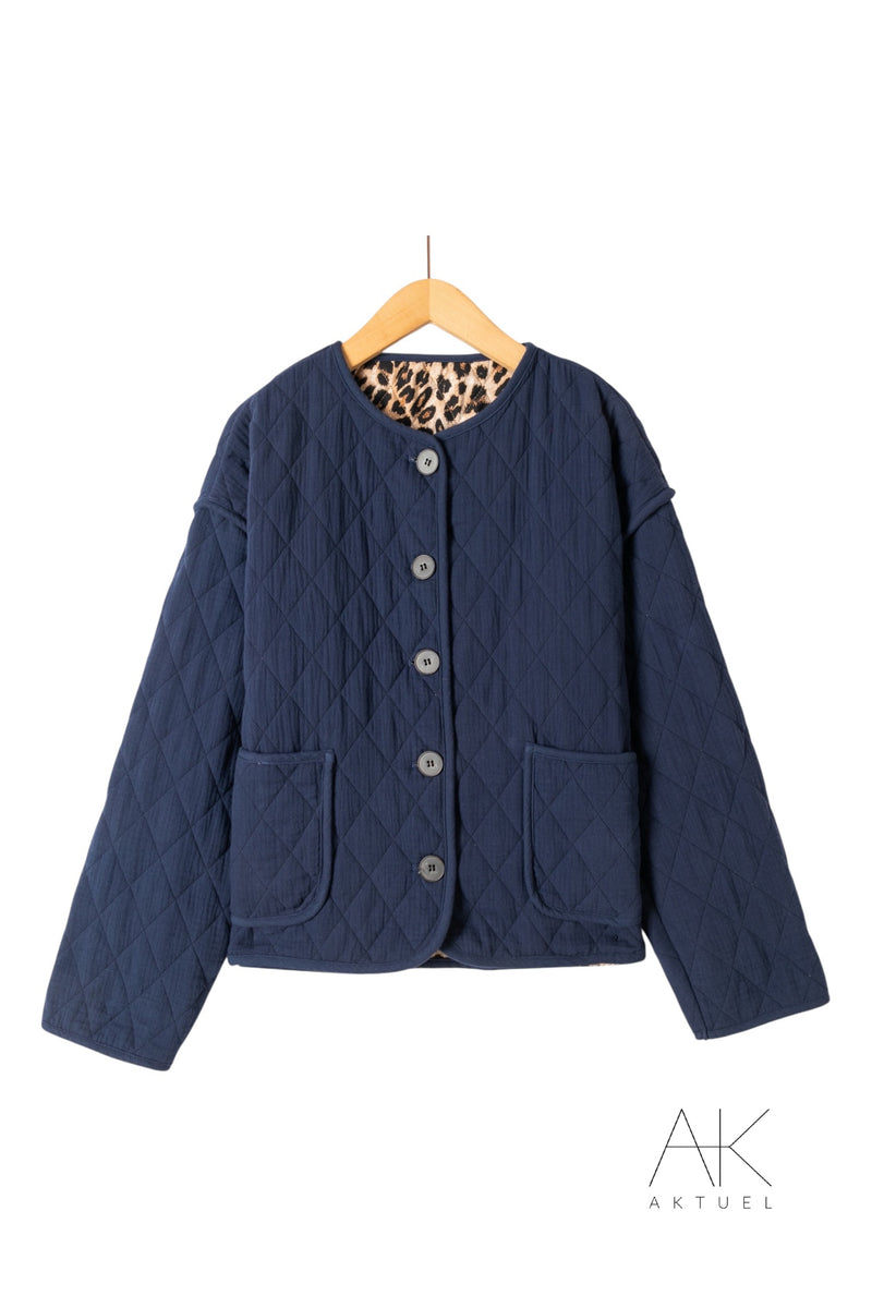 Veste matelassée bleu marine réversible léopard