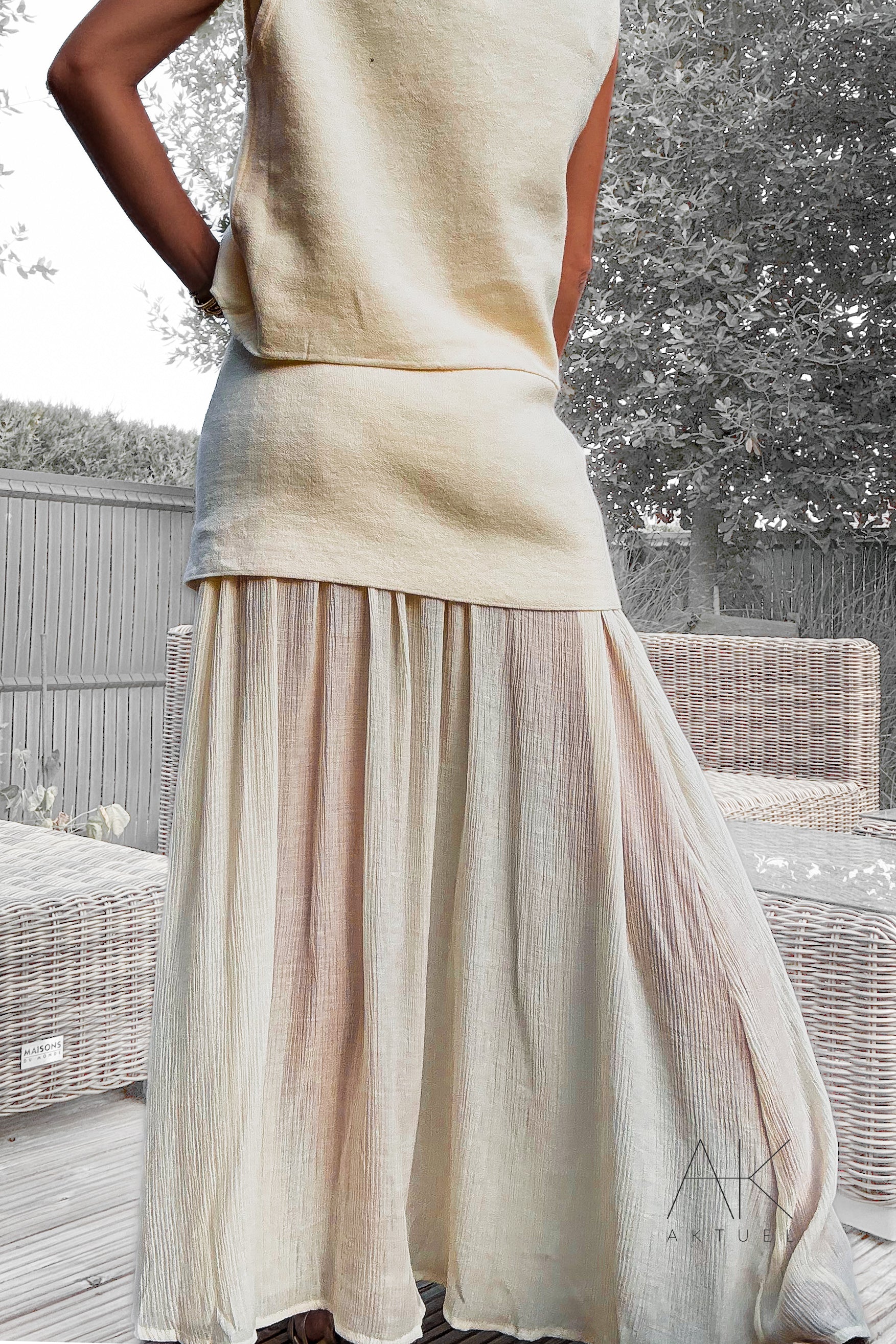 Jupe en maille beige bi-matière