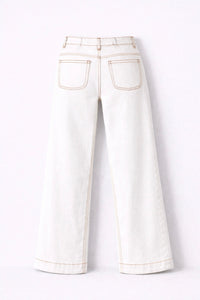 Jean flare à poches plaquées flare blanc à couture marron - Oraije