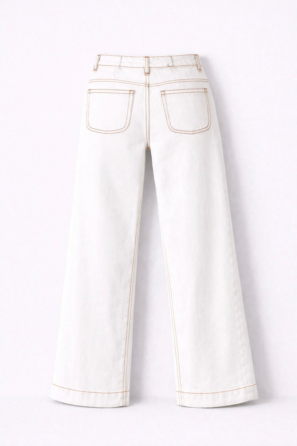 Jean flare à poches plaquées flare blanc à couture marron - Oraije