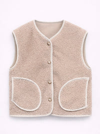 Veste réversible sans manches en velours & sherpa taupe