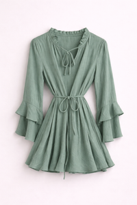Robe courte verte fluide à nouer
