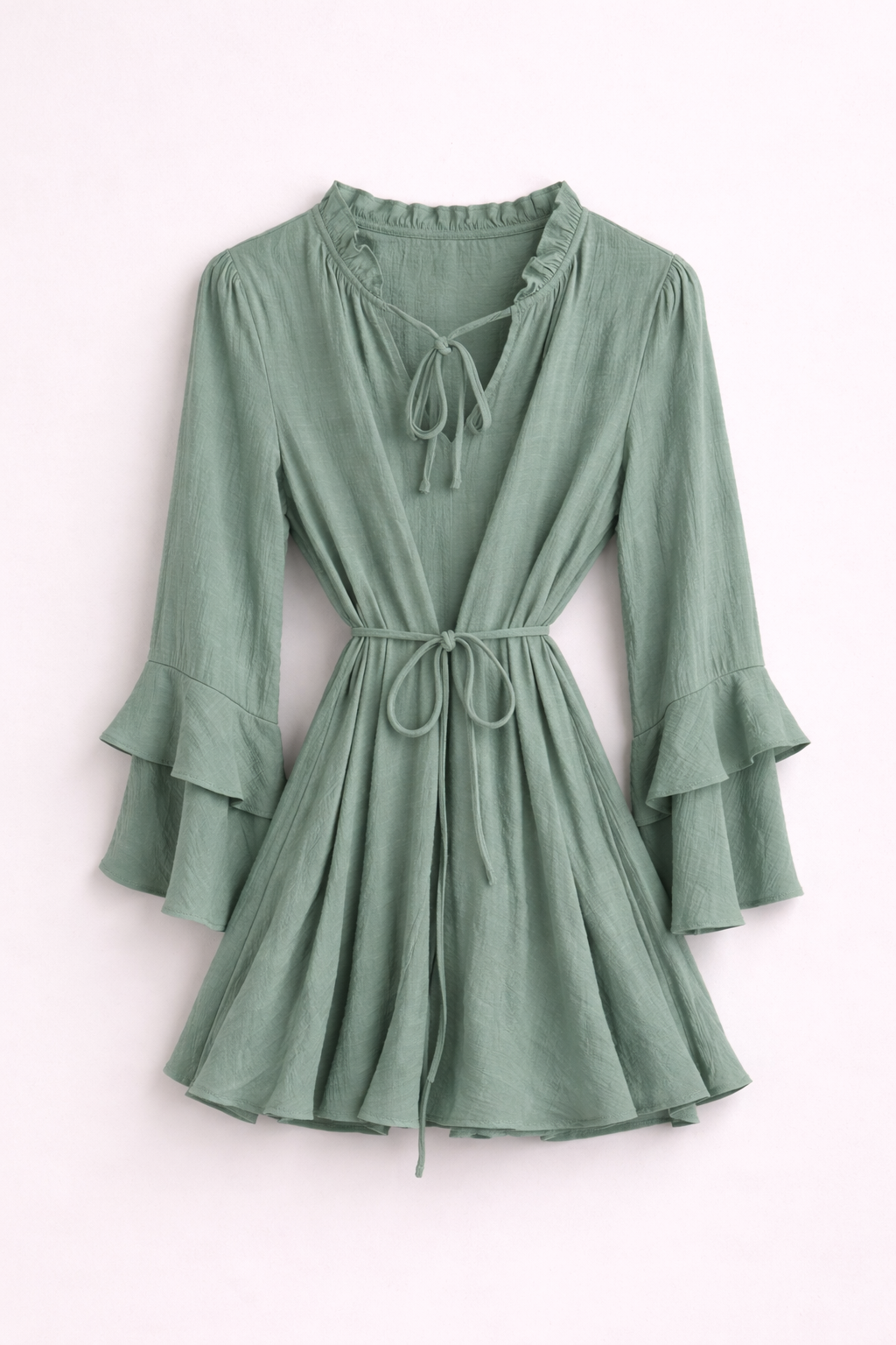 Robe courte verte fluide à nouer