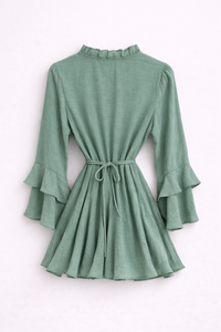 Robe courte verte fluide à nouer