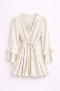 Robe courte écru fluide à nouer