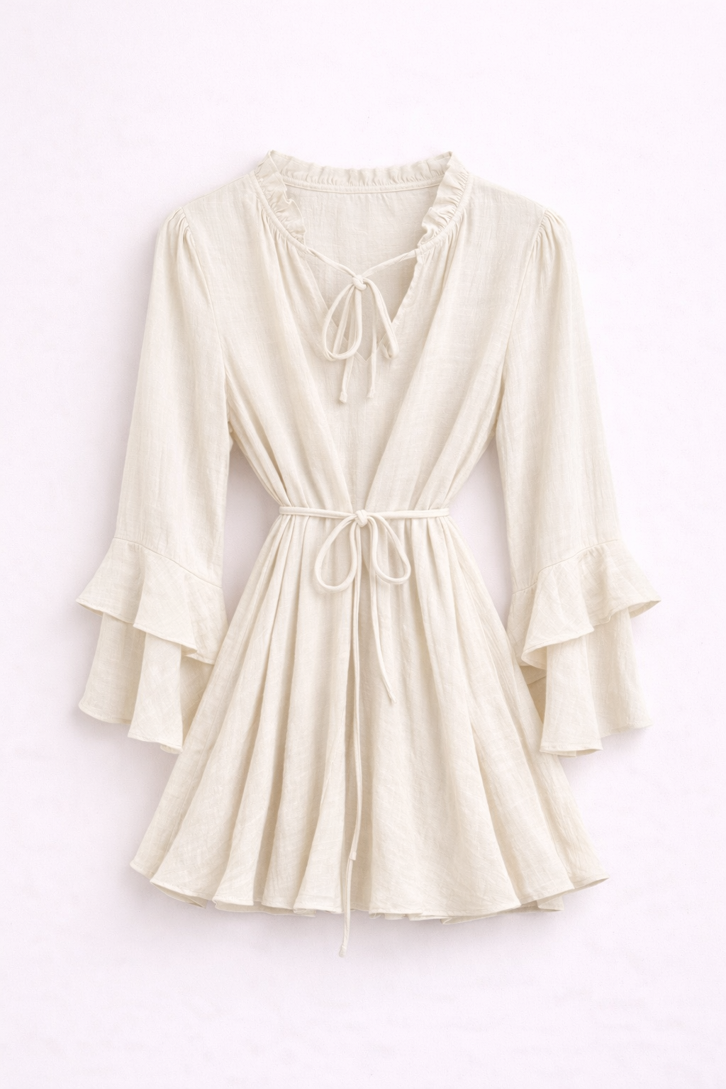 Robe courte écru fluide à nouer