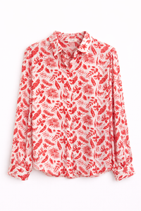 Chemise imprimé feuillage rouge et écru