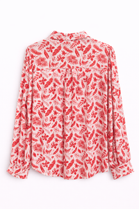 Chemise imprimé feuillage rouge et écru