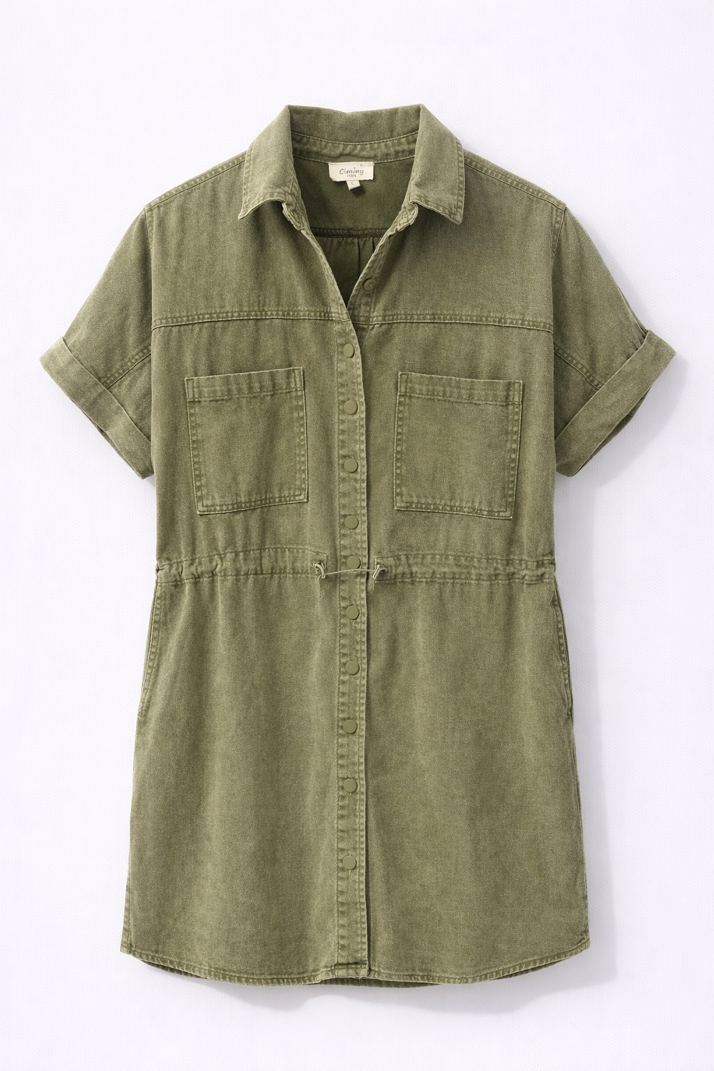 Robe chemise denim kaki