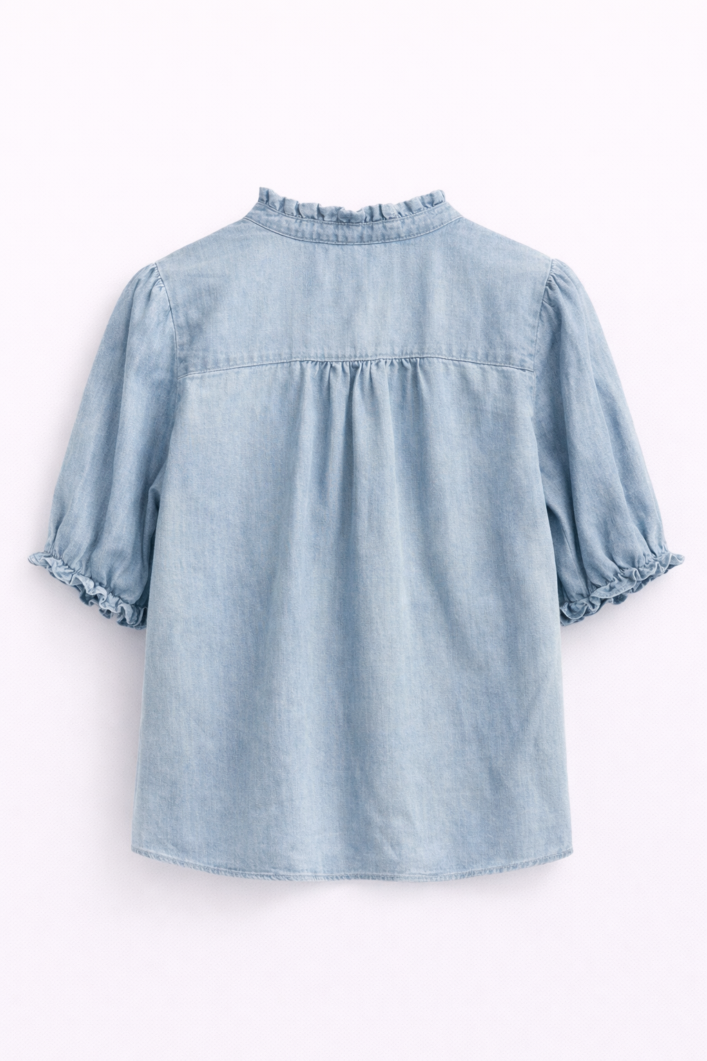 Chemise manches courtes brodée en denim clair