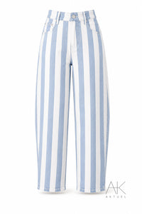 Jean Barrel Rayé Bleu & Blanc Taille Haute
