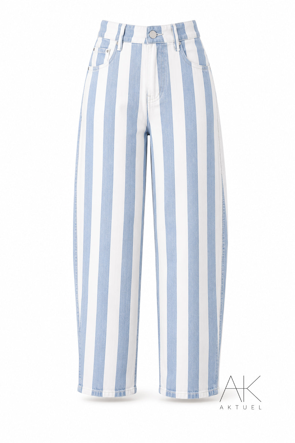 Jean Barrel Rayé Bleu & Blanc Taille Haute