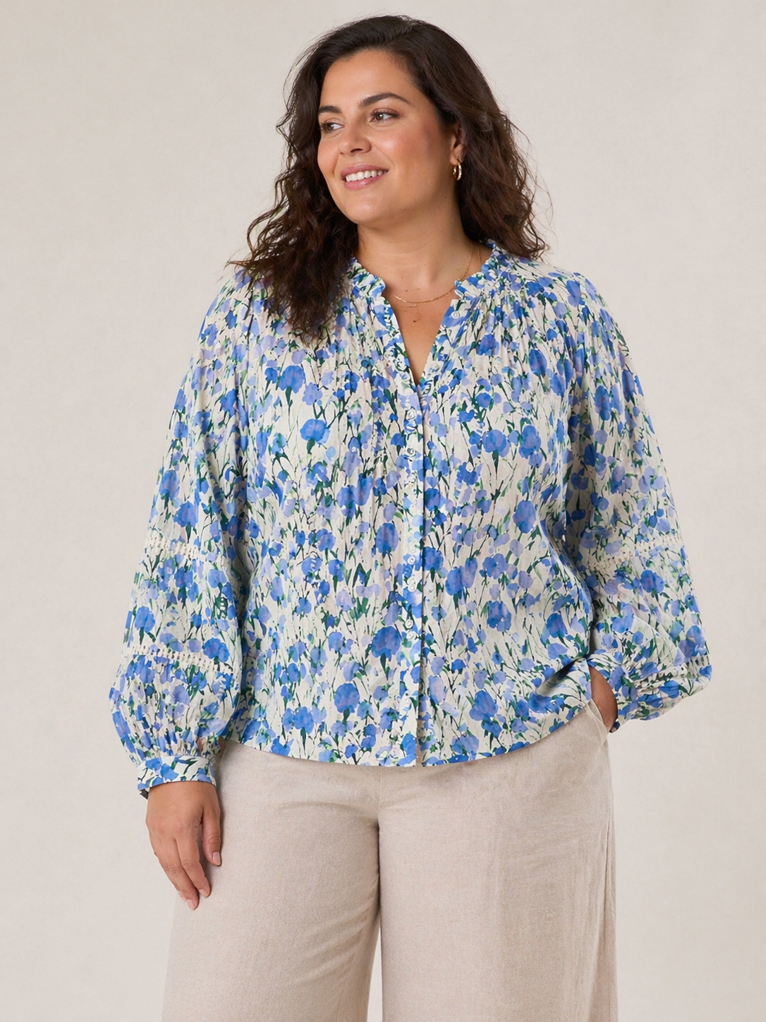 Blouse bleu fleurie bohème – grande taille