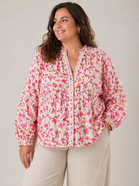 Blouse rose fleurie bohème – grande taille