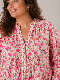 Blouse rose fleurie bohème – grande taille