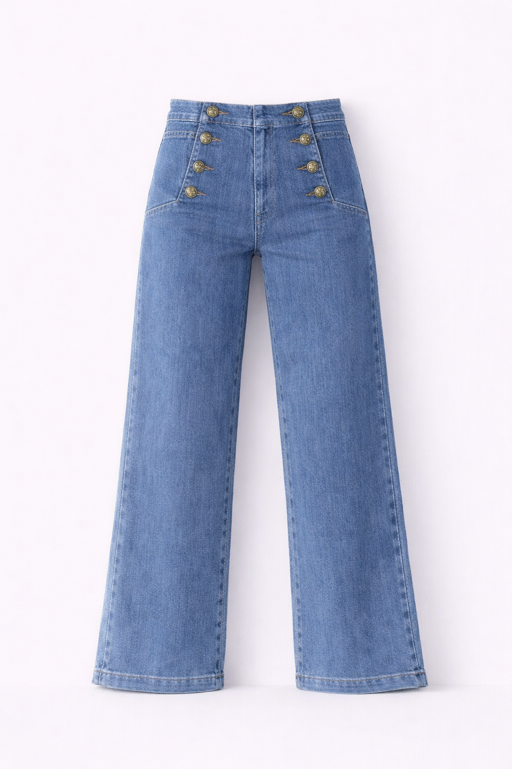 Jean wide bleu taille haute boutonnée - Oraije