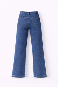 Jean wide bleu taille haute boutonnée - Oraije